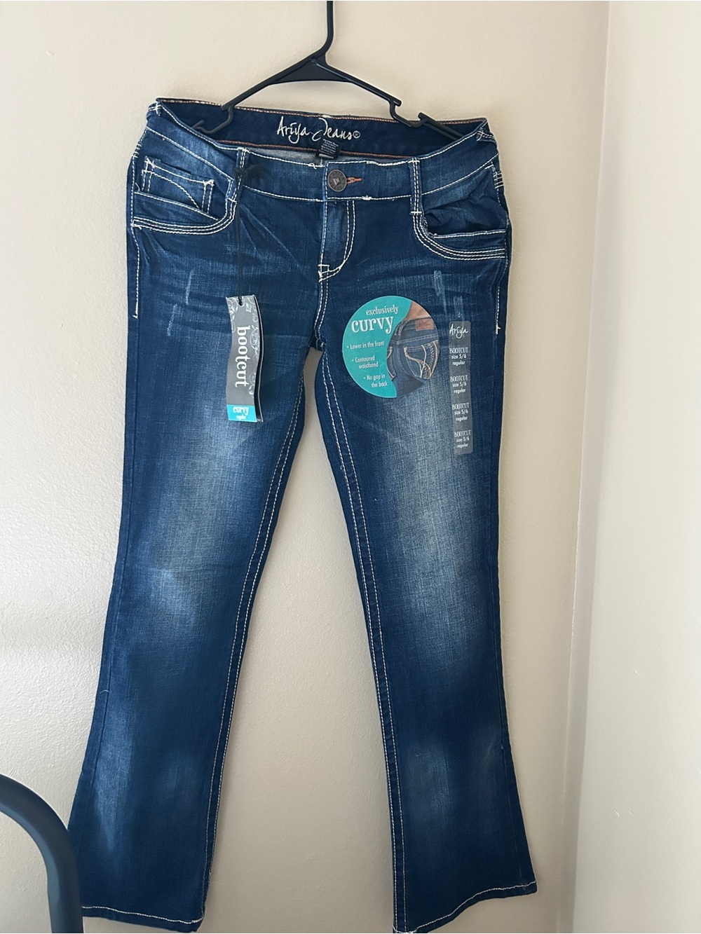 NWT Ariya Jeans Curvy Bootcut Denim Thick Stitching Western Y2K Size 5/6